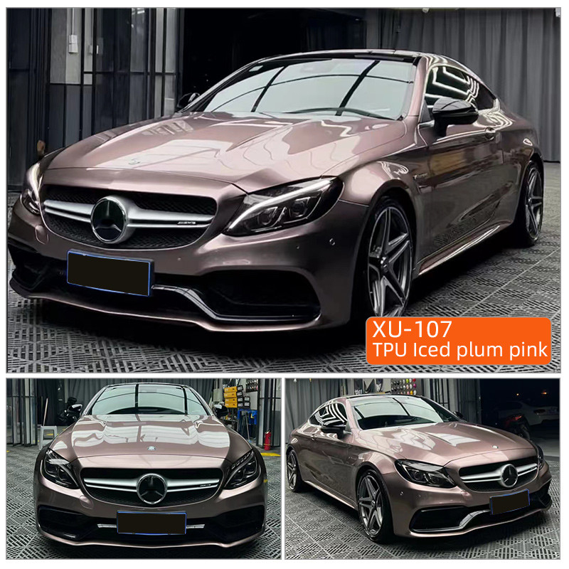 TPU Iced Plum Pink PPF 5 سنوات ضمان ضد الصفراء الشفاء الذاتي 1.52*17m TPU فيلم حماية طلاء السيارة